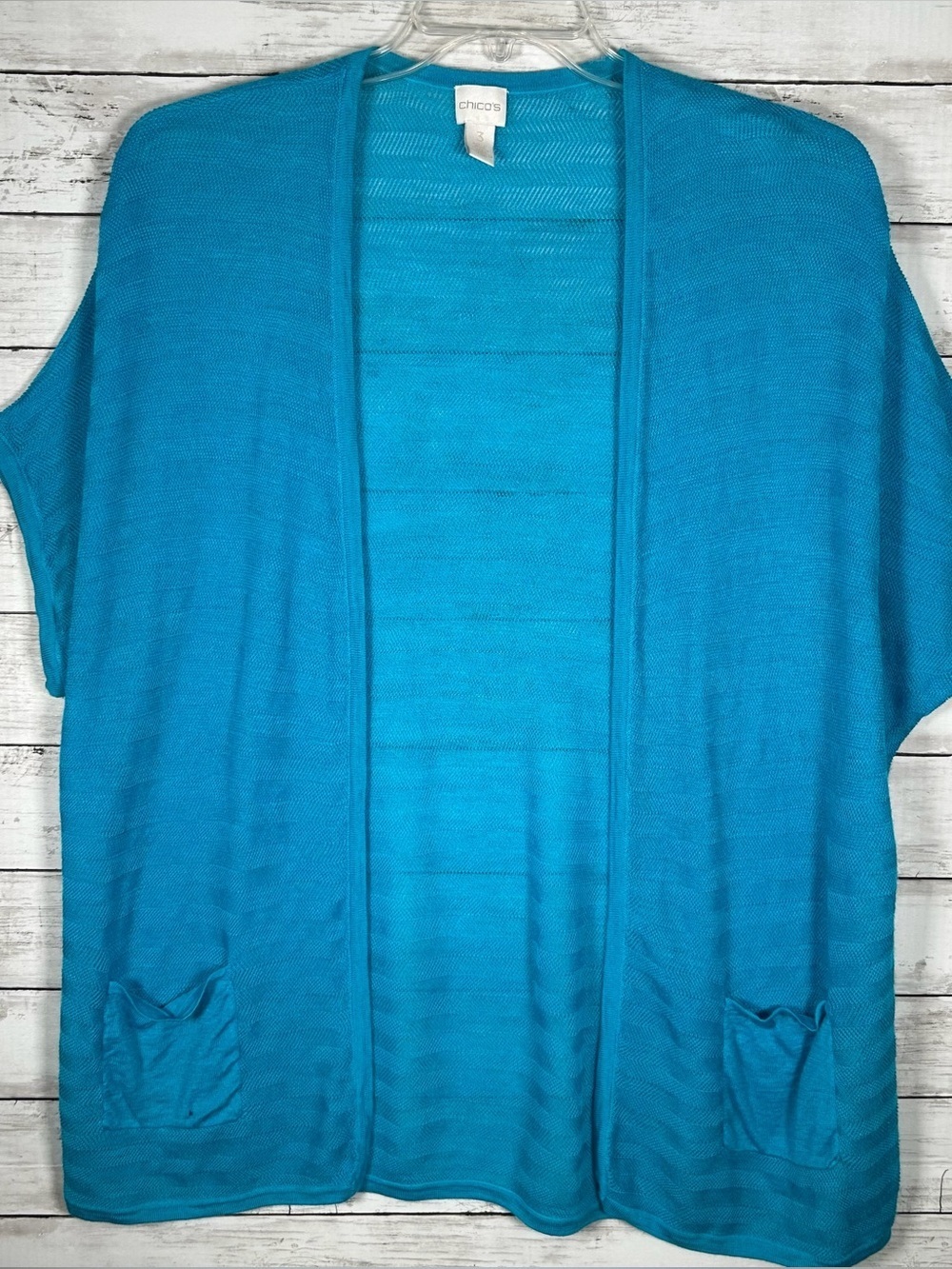 Chico’s Lightweight Summer Woven Turquoise Kimono 3 = XL